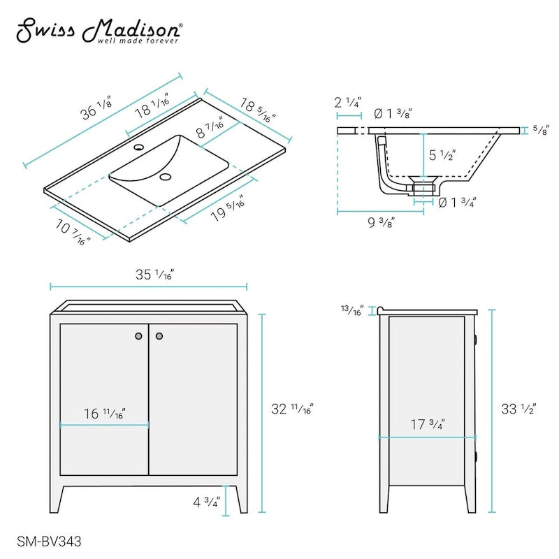 16.5 Square Wall-Mount Bathroom Sink Brown