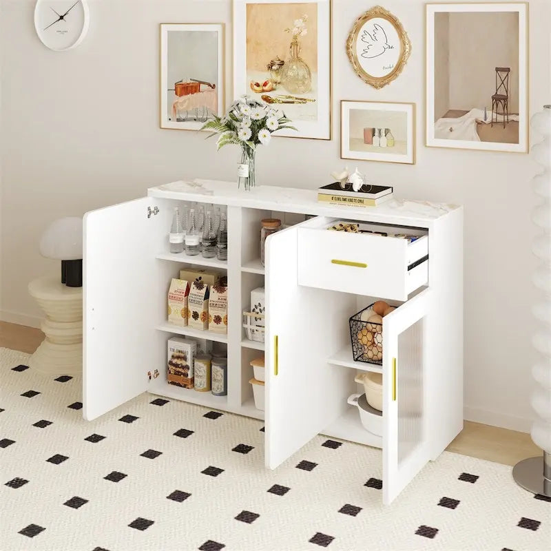 Modern Wood Buffet Cabinet with Doors and Drawers
