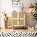 4-Doors Rattan Mesh Storage Cabinet, Sideboard with Eight Storage Spaces, for Entryway, Living Room, Hallway (Natural)