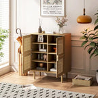 4-Doors Rattan Mesh Storage Cabinet, Sideboard with Eight Storage Spaces, for Entryway, Living Room, Hallway (Natural)