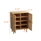 4-Doors Rattan Mesh Storage Cabinet, Sideboard with Eight Storage Spaces, for Entryway, Living Room, Hallway (Natural)